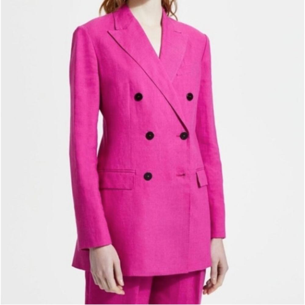 THEORY Double Breasted Tailored Jacket Blazer Pure Linen Pink Sz 10 $595 {G6}